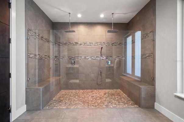 Bathroom, Glass Shower, Interior, Recessed Lighting