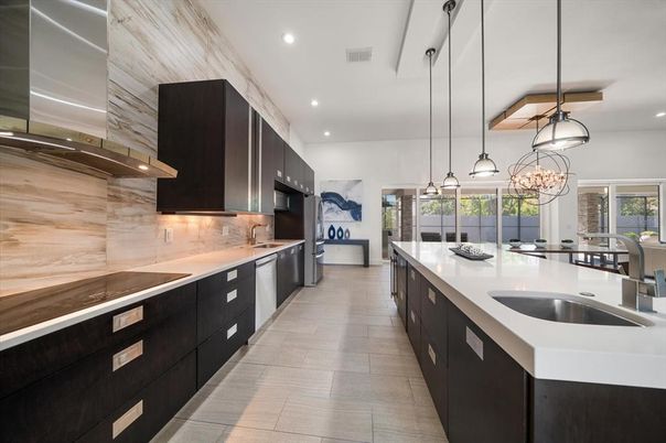 Interior, Kitchen, Pendant Lights, Recessed Lighting, Stainless Steel Appliances