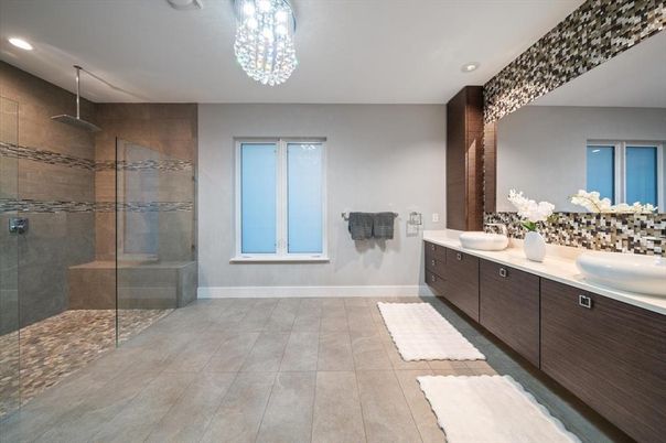 Bathroom, Dual Sink Vanities, Glass Shower, Interior, Recessed Lighting