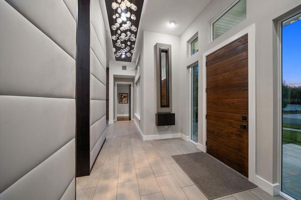 Interior, Pendant Lights, Recessed Lighting, Wood Texture Flooring, Wooden Walls
