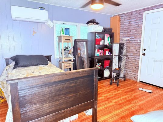 Bedroom, Interior, Stone Walls, Wood Texture Flooring