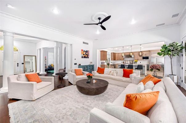 Interior, Kitchen, Living room, Pendant Lights, Recessed Lighting, Stainless Steel Appliances, Wood Texture Flooring