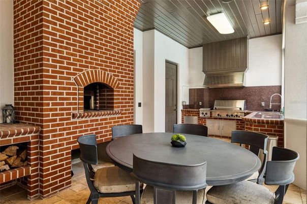 Dining room, Fireplace, Interior, Kitchen, Stainless Steel Appliances, Stone Walls