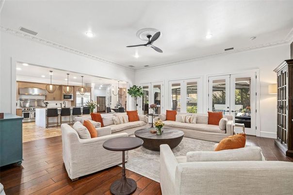 Interior, Kitchen, Living room, Pendant Lights, Recessed Lighting, Stainless Steel Appliances, Wood Texture Flooring