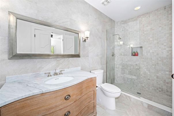 Bathroom, Glass Shower, Interior, Recessed Lighting