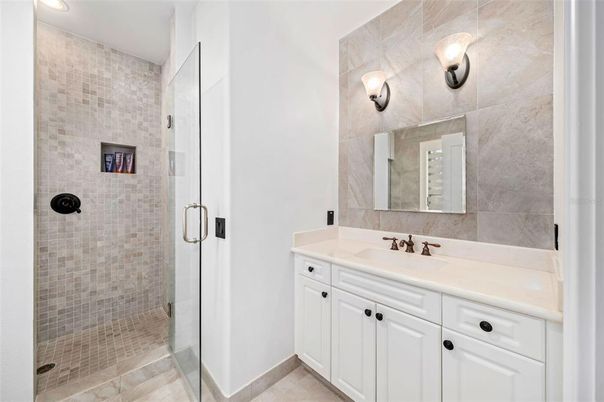 Bathroom, Glass Shower, Interior, Recessed Lighting