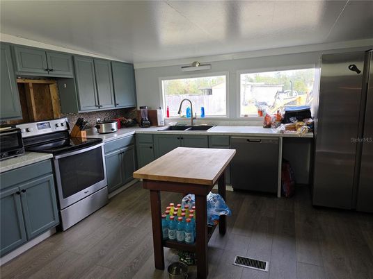 Interior, Kitchen, Stainless Steel Appliances, Wood Texture Flooring