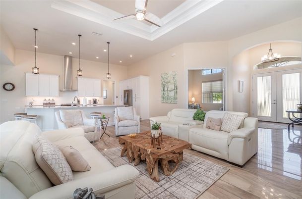 Interior, Kitchen, Living room, Pendant Lights, Recessed Lighting, Wood Texture Flooring