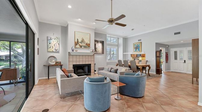 Dining room, Fireplace, Interior, Living room, Recessed Lighting