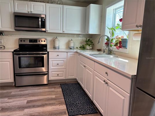 Interior, Kitchen, Stainless Steel Appliances, Wood Texture Flooring