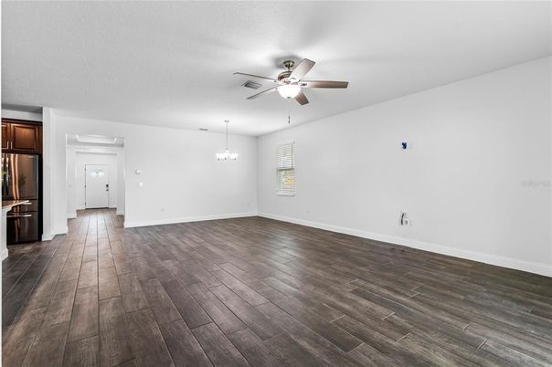 Chandelier, Empty room, Interior, Kitchen, Wood Texture Flooring