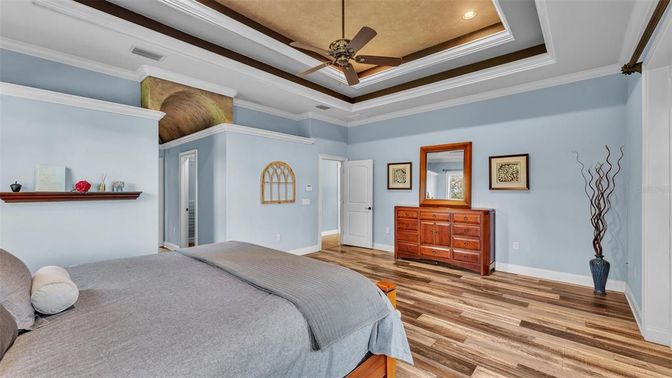 Bedroom, Interior, Recessed Lighting, Wood Texture Flooring