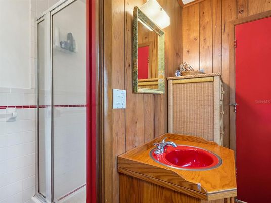 Bathroom, Glass Shower, Interior, Wooden Walls