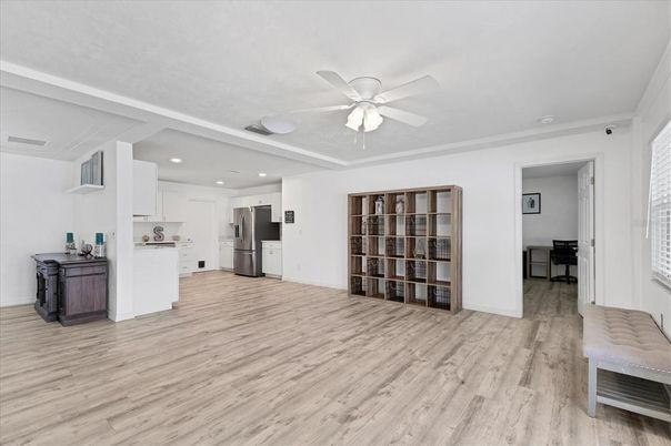 Interior, Kitchen, Recessed Lighting, Wood Texture Flooring