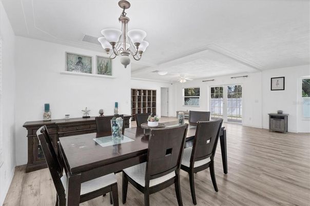 Chandelier, Dining room, Interior, Wood Texture Flooring