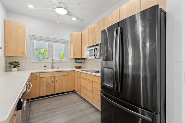 Interior, Kitchen, Recessed Lighting, Wood Texture Flooring