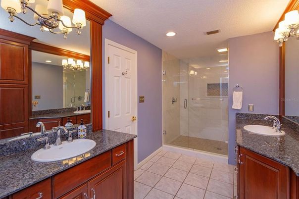 Bathroom, Dual Sink Vanities, Glass Shower, Interior, Recessed Lighting