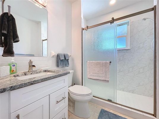 Bathroom, Glass Shower, Interior, Recessed Lighting