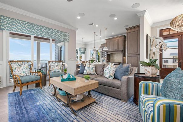 Interior, Kitchen, Living room, Pendant Lights, Recessed Lighting, Wood Texture Flooring
