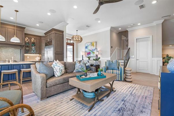 Interior, Kitchen, Living room, Pendant Lights, Recessed Lighting, Stainless Steel Appliances, Wood Texture Flooring