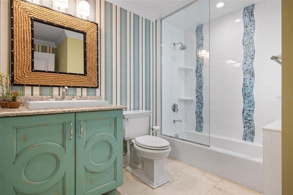 Bathroom, Glass Shower, Interior, Recessed Lighting