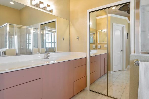 Bathroom, Dual Sink Vanities, Glass Shower, Interior, Recessed Lighting