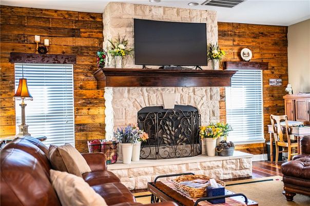 Fireplace, Interior, Living room, Wood Texture Flooring, Wooden Walls
