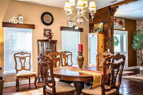 Chandelier, Dining room, Interior, Wood Texture Flooring