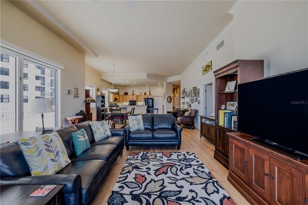 Interior, Kitchen, Living room, Pendant Lights, Recessed Lighting, Stainless Steel Appliances, Wood Texture Flooring