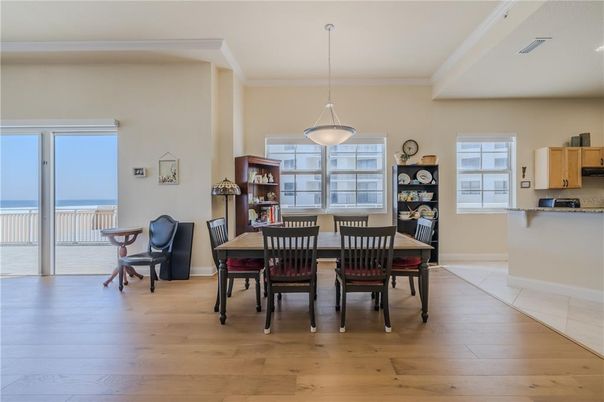 Dining room, Interior, Kitchen, Pendant Lights, Wood Texture Flooring