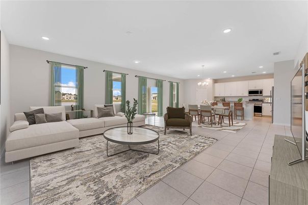 Chandelier, Dining room, Interior, Kitchen, Living room, Recessed Lighting, Stainless Steel Appliances