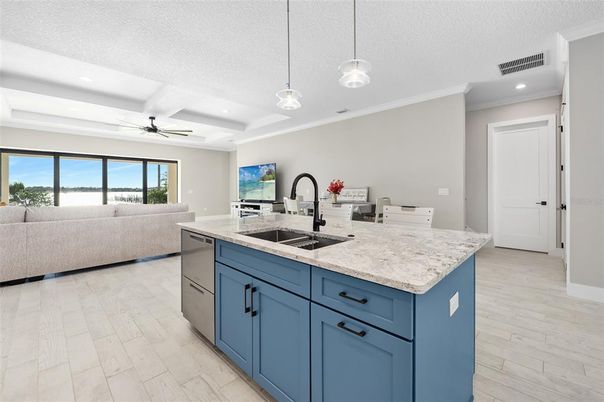 Interior, Kitchen, Living room, Pendant Lights, Recessed Lighting, Wood Texture Flooring