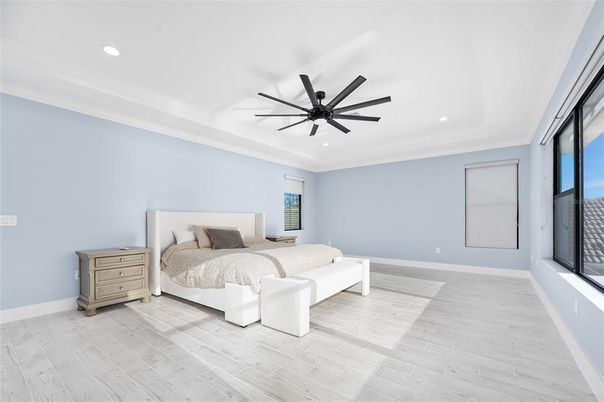 Bedroom, Interior, Recessed Lighting, Wood Texture Flooring