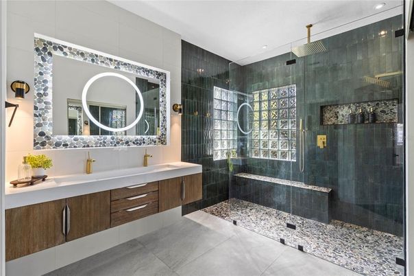 Bathroom, Dual Sink Vanities, Glass Shower, Interior, Recessed Lighting