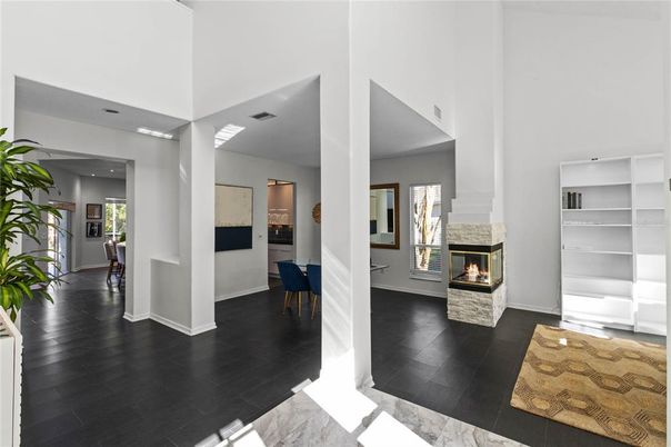Fireplace, Interior, Recessed Lighting, Wood Texture Flooring