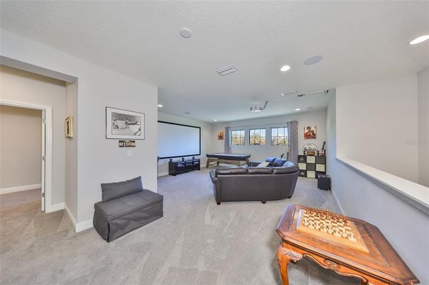 Interior, Living room, Projection Screen, Recessed Lighting, Theatre Room