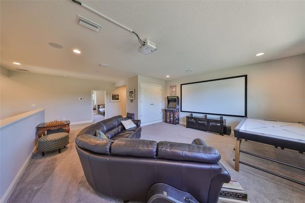 Interior, Living room, Projection Screen, Recessed Lighting, Theatre Room