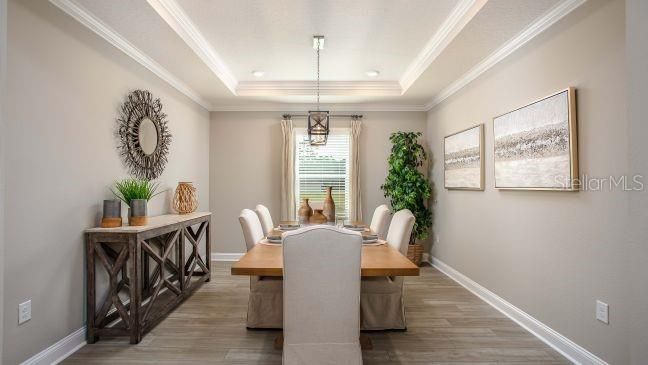 Chandelier, Dining room, Interior, Pendant Lights, Recessed Lighting, Wood Texture Flooring