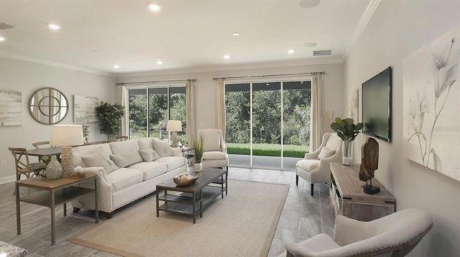 Interior, Living room, Recessed Lighting, Wood Texture Flooring