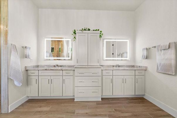 Bathroom, Dual Sink Vanities, Interior, Wood Texture Flooring