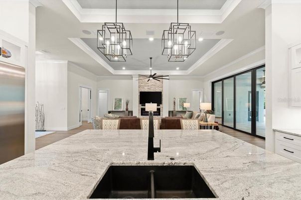 Interior, Kitchen, Living room, Pendant Lights, Recessed Lighting, Wood Texture Flooring
