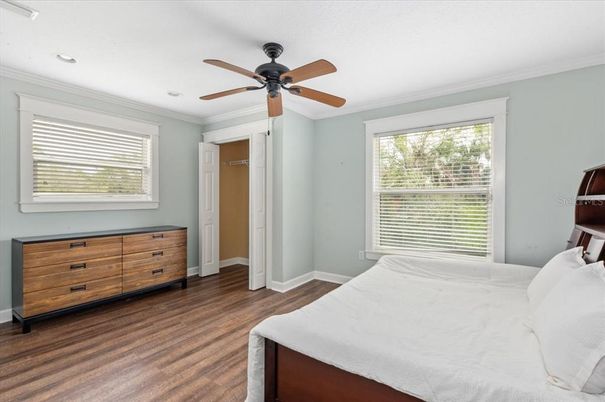 Bedroom, Interior, Recessed Lighting, Wood Texture Flooring
