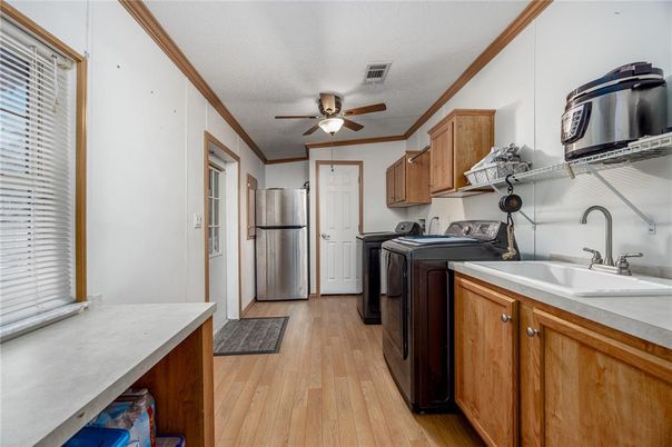 Interior, Kitchen, Washer, Wood Texture Flooring