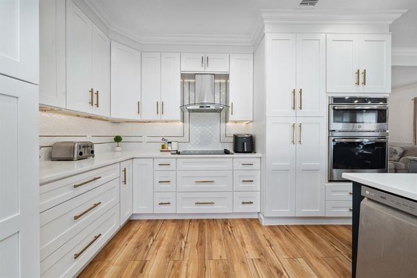 Interior, Kitchen, Stainless Steel Appliances, Wood Texture Flooring