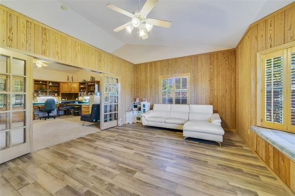 Home Office, Interior, Wood Texture Flooring, Wooden Walls