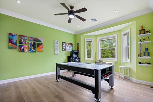 Game Room, Interior, Recessed Lighting, Wood Texture Flooring