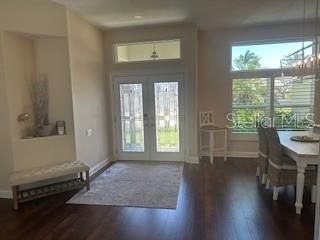 Chandelier, Dining room, Interior, Pendant Lights, Recessed Lighting, Wood Texture Flooring