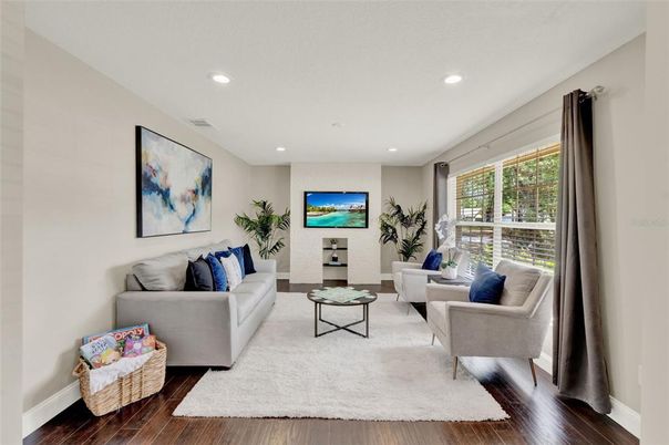 Interior, Living room, Recessed Lighting, Wood Texture Flooring