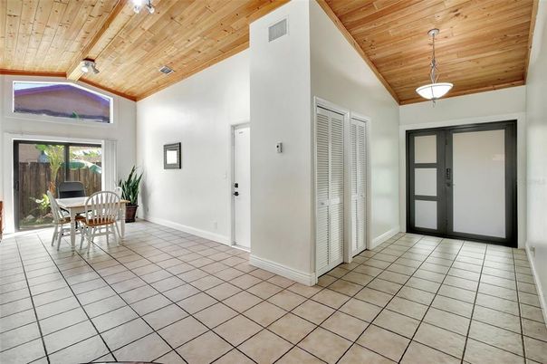 Dining room, Interior, Pendant Lights, Wooden Ceilings