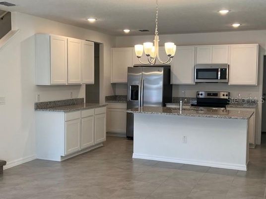 Chandelier, Interior, Kitchen, Recessed Lighting, Stainless Steel Appliances